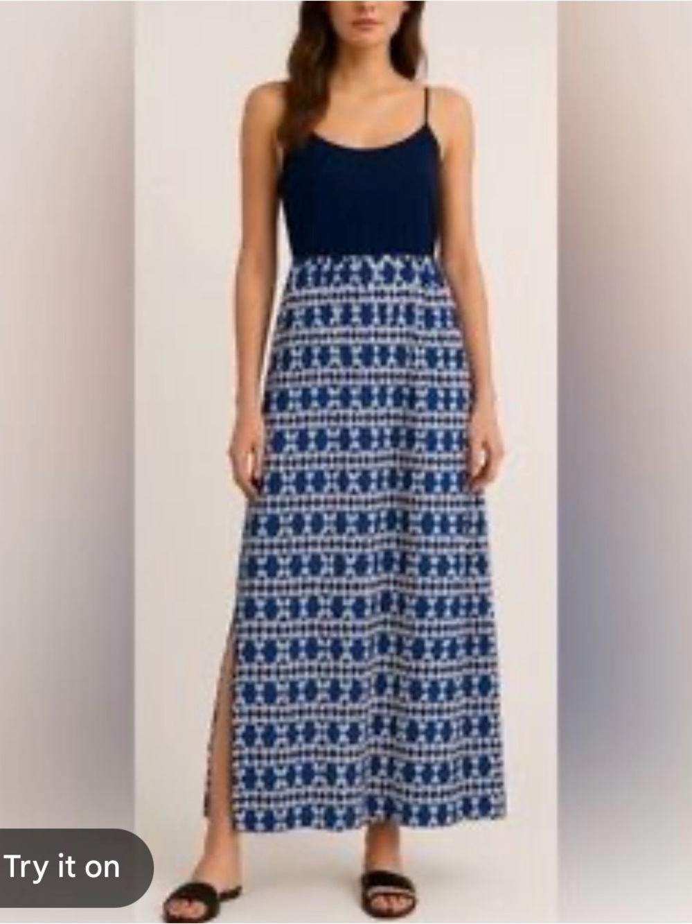 J. Crew Navy Blue Printed Maxi Dress with Spaghetti Straps